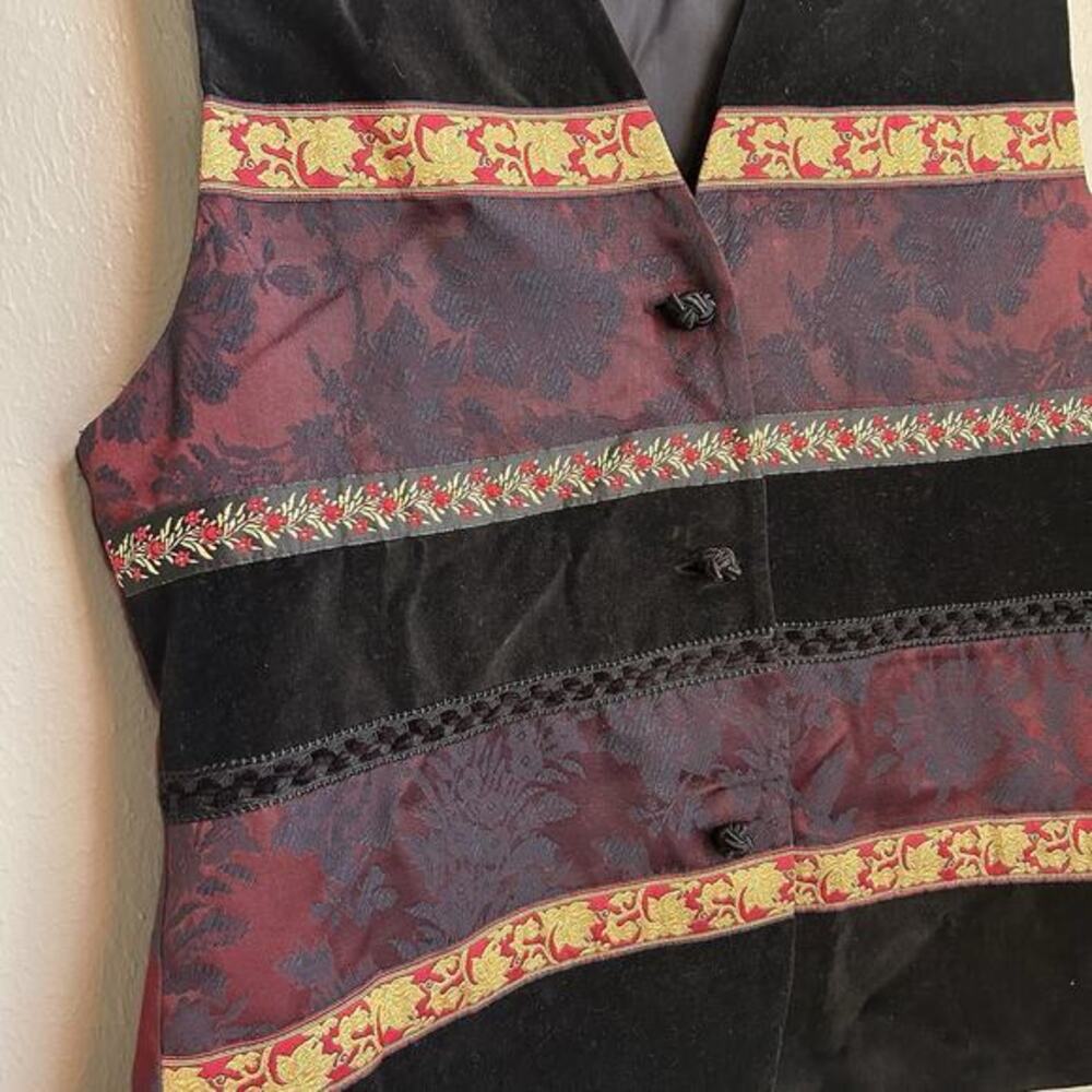 Vintage Susan Bristol Women’s Velvet Floral Jacquard Vest M Whimsigoth Boho - Picture 2 of 10